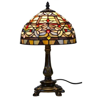 Tiffany-Stil Lampe|Tischlampe Buntglas 'Oriental 25' ca. 25x41cm | Tiffanylampe-Reproduktion aus echtem Tiffanyglas|Buntglaslampe Orientalisches Motiv|Wohnzimmer-Schreibtisch-Nachttisch-Büro