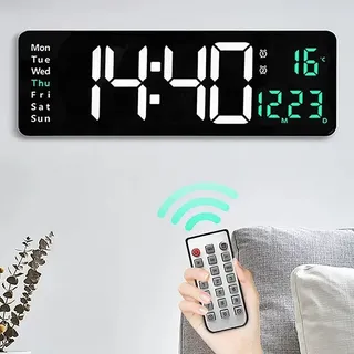 Große Digitale Wanduhr Mit Fernbedienung, Temperaturanzeige, Wochentagsanzeige, Abschalt-/speicherfunktion, Tischwanduhr Mit Doppelalarm, Led-uhren
