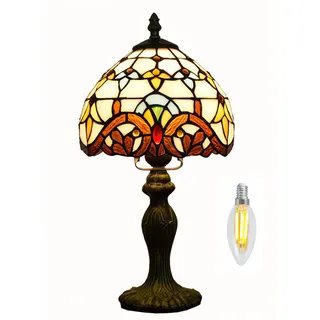 Kinbolas 8 ''Tischlampe Tiffany-Stil Buntglas Lampenschirme Vintage Schreibtischlampe Kleine Nachttischlampe Schlafzimmer Wohnzimmer Büro Lesen Antik Art Deco(Color:A-7), TFN-08