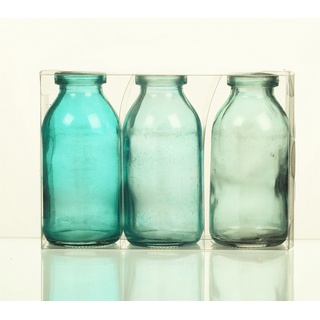 Unbekannt Sandra Rich. Glas VASE Bottle klein. 3 kleine Flaschen ca 10,5 x 5 cm. Türkis - BLAU. 1165-10-87