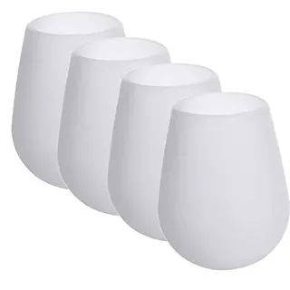 DEWEL 4 PCS Silikon Weingläser Wein Glas Unzerbrechlich Silikon Becher 360g, Spülmaschinenfest Bruchsicher Stemless Weinglas für Reisen Camping, Picknick und BBQ, Weiß