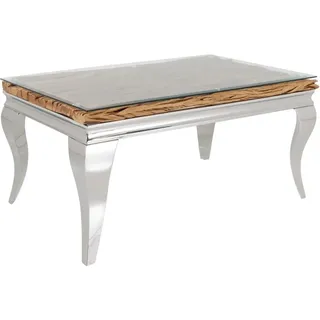 Couchtisch Velena 100 Cm Aus Teakholz Mit Sicherheitsglas – Barockes Design Mit Verchromten Beinen
