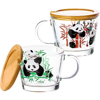 TDN Panda Motiv Cappuccino Gläser 2er Set, Kaffee Gläser 400ml, Latte Macchiato Gläser mit Henkel, Hitzebeständiges Kaffeeglas Teegläser für Spülmaschinenfest und Mikrowellen