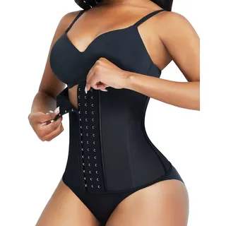 FeelinGirl Waist Trainer Damen Korsage mit 9 Stahlknochen Korsett Waist Cincher Latex Taillenmieder Unterbrust Shaper Body Bauchweg Corsage mit 3 Reihen Haken - M