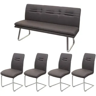 Mendler Esszimmer-Set HWC-H70, Esszimmergruppe Sitzgruppe Esszimmergarnitur, Stoff/Textil Edelstahl gebürstet ~ grau-braun 160cm