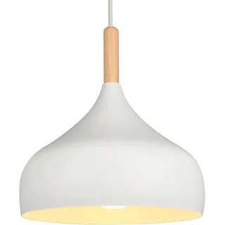 24 Cm Retro-pendelleuchte, Moderne Tropfenform Im Skandinavischen Stil, E27-pendellampe Aus Metall Und Holz Für Schlafzimmer, Esszimmer, Küche, Wohnzimmer (1 Packung, Weiß) [energieklasse A]