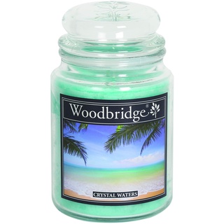 Woodbridge Duftkerze im Glas mit Deckel | Crystal Waters | Duftkerze Floral | Kerzen Lange Brenndauer (130h) | Duftkerze groß | Kerzen Blau (565g)