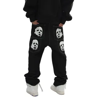 Hip Hop Gothic Denim Hosen Streetwear Herren Grafik Print Baggy Punk Rock Jeans Harajuku Casual Loose Jean Hosen - XL