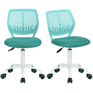FurnitureR 2 Stück farbenfroher Stuhl, moderner und Verstellbarer Computersitz, drehbar, ohne Armlehne, Bürostuhl für Kinder, Türkis, Metall, 38,5 cm x 40 cm x 75 – 87 cm