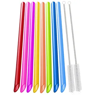 vgggrd 10 Wiederverwendbare Boba-Smoothie-Strohhalme mit 2 Bürsten, Bubble Tea Farbige 12 mm, BPA-freie Kunststoff-Strohhalme, Spitzes Design 26CM Lange
