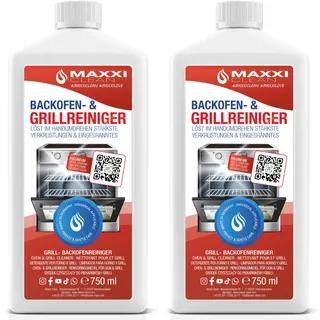 Maxxi Clean | Backofen- Grillreiniger extra stark | 2x 750 ml Gel Paste | selbstarbeitender Reiniger und Fettlöser | für, Herdplatte & Grill | löst Verkrustungen ohne Aufheizen & Gerüche