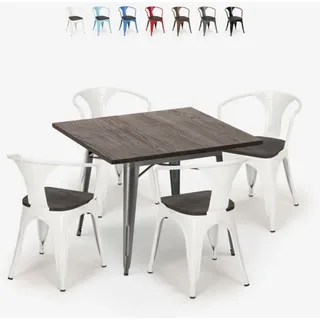 set tisch 80x80cm 4 stühle industrie stil holz metall küche hustle wood
