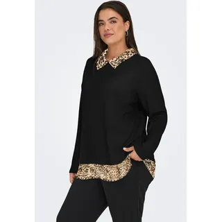 Blusenshirt ONLY CARMAKOMA "CARALBA LS MIX TOP JRS", Damen, Gr. L, schwarz (schwarz detail:woven leo), Jersey, Obermaterial: 95% Polyester, 5% Elasthan, unifarben mit Farbeinsatz, regular fit hüftbedeckend, Rundhals, Shirts Blusenshirt, Topseller