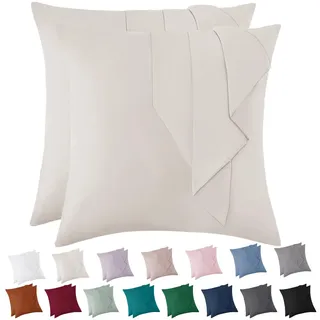 Vielit Kissenbezug Weich Kopfkissenbezug 2er Set Mikrofaser Deko Kissenhülle Für Kissen Öko-Zertifikat Resistent Hypoallergen 80x80, Beige