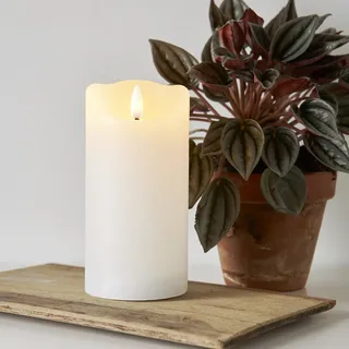 LED Kerze FLAMME - Rustik-Optik - Echtwachs - 3D Flamme - H: 15cm - Batterie - T...