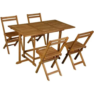 Set mit einem ausziehbaren Tisch mit Stauraum und 4 Klappstühlen aus Massivholz CARMEN