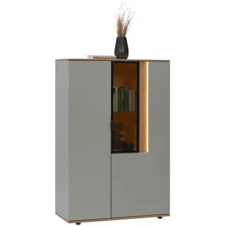 Dieter Knoll Highboard Cremona, Eiche, Hellgrau, Holzwerkstoff, furniert, 5 Fächer, 92.9x136.6x42 cm, Typenauswahl, Beimöbel erhältlich, in verschiedenen Holzdekoren erhältlich, Wohnzimmer, Kommoden & Sideboards, Highboards