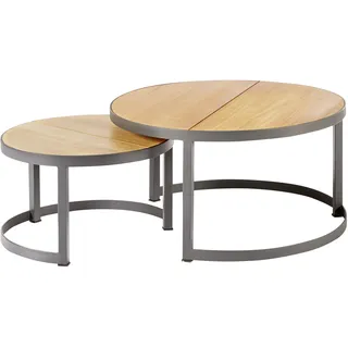 Diamond Garden 2er Set Loungetische NESTED rund, Edelstahl Dunkelgrau / Premium Teak