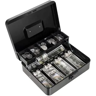 Geldkassette mit Spardose und Zahlenschloss Metall Spardose gestuftes Schloss Box für Geld 30,0 x 23,9 x 9,0 cm schwarz