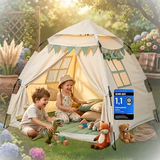 NeClero Spielzelt Kinder Indoor mit Bodenmatte & Tragetasche [Schneller Aufbau/Abbau] Maschinenwaschbar schadstofffrei Tippi Kinderzelt Indoor Outdoor Spielhaus Zelt Kinderzimmer Tipi Zelt für Kinder