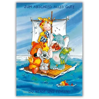 bsb A4 Karte zum Abschied - 29,7 x 21 cm - Karte zum Abschied Kollege & Kollegin mit Tier-Motiv - kunstvolle Abschiedskarte - Karte Rente Ruhestand & Jobwechsel