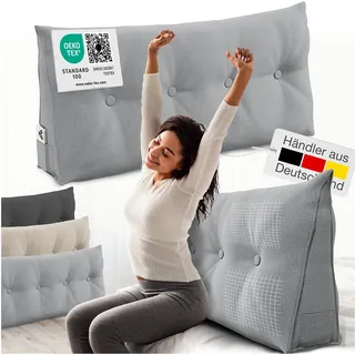 eloneo Rückenkissen Bett- und Rückenstützkissen 120 x 100 cm Grau