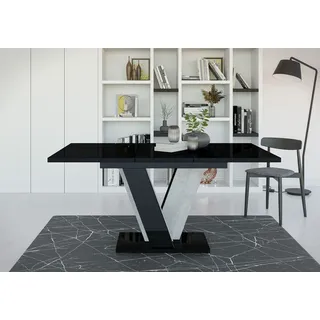 INOBA home Schwarz Hochglanz/Betonoptik Esstisch Ausziehbar B:120-160 cm H:75 cm T:90 cm - Modern Dining Table - Tisch für Esszimmer - Esszimmerti... - Schwarz