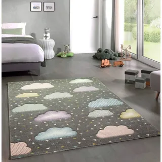 Carpetia Kinderteppich Teppich Kinderzimmer Kinderteppich Wolken grau rosa blau, rund, Höhe: 13 mm blau|grau|rosa 120 cm x 120 cm x 13 mm