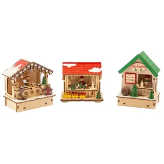 - Wooden Decoration Christmas Market with Lights Set of 3