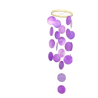 Rockreyoa Muschel Windspiel Bunt Capiz Muscheln Windspiele Hängend Ornamente Natürlich Perlmutt Schale Windglocke Girlande Traumfänger Fensterschmuck für Garten Home Dekoration Lila