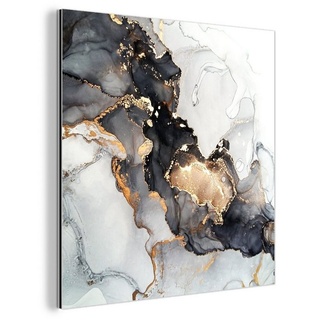 MuchoWow Metallbild Marmor - Schwarz - Weiß - Gold - Luxus - Abstrakt, (1 St), Alu-Dibond-Druck, Gemälde aus Metall, Aluminium deko bunt Quadratisch - 50 cm x 50 cm x 0.4 cm