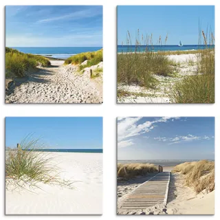 ARTLAND Wanddeko Strandbilder Leinwand Bilder Set 4 tlg. je 40x40 cm Quadratisch Wandbilder Landschaft Strand Sand Düne S6MI
