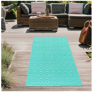 Outdoorteppich Kunststoff Outdoor-Teppich mit Rautenmuster in petrol, Teppich-Traum, rechteckig blau 90 cm x 150 cm