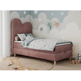 MKS MÖBEL Kinderbett FLOW (Set, Packung, H3-Matratze, Topper, Bettkasten, Jugendbett), Boxspringbett für Kinder, mit hohem Kopfteil, Einzelbett mit Matratze rosa