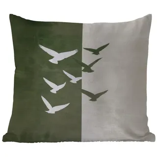 MuchoWow Dekokissen Japandi - Vogel - Grün, Kissenhülle für den Außenbereich, Outdoor, Kissen, 50x50 cm beige|grün Quadratisch | 50 cm x 15 cm x 50 cm