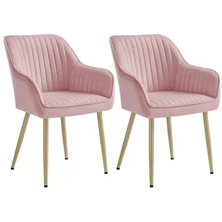 SONGMICS Esszimmerstuhl (2 St), Polsterstuhl mit Metallbeine, Samt, für Schminktisch, 2er Set rosa