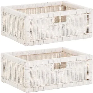 Krines Home Regalkorb 2er Set Regalkorb Aufbewahrungskorb Korb geflochten Rattan Korbset (2-teiliges Set), ca. 43 x 32 x 17,5 cm Aufbewahrung Regal Schrankkorb weiß