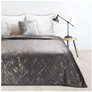 Design91 Tagesdecke Mikrofaser Sommerdecke Bettüberwurf Goldendes Muster, Karomuster Überwurf Glamour Marmor gelb 170 cm x 220 cm