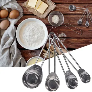 Messlöffel Set Edelstahl 4-teilig - Dosierlöffel mit präzisen Messangaben - Perfektes Back- & Kochzubehör