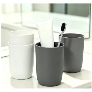 LuxusKollektion Zahnputzbecher Zahnputzbecher Kinder 4er Set Grau/Weiß 280ml BPA-frei, (4-St) bunt