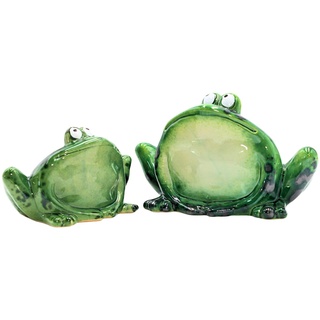 Deko-Frösche im 2er Set, glänzend, sitzend, aus Keramik in grün, für Garten, Terrasse oder Teich, Größe: L/H/B ca. 11 x 19 x 13 cm