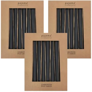 Stabkerzen 30er-Set | Schwarz - Matt | Höhe 25 cm ø 2,2 cm | Brenndauer 7 Stunden - Premium Qualität | einfarbige Spitzenkerzen | pajoma®
