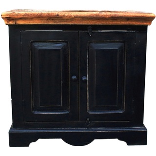 SIT Möbel Bad-Unterschrank | 2 Türen | Mango + MDF | schwarz mit honigfarbiger Deckplatte | B 66 x T 41 x H 60 cm | 05898-11 | Serie CORSICA