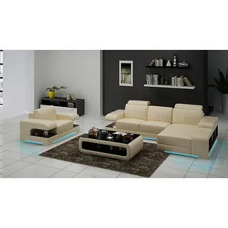 Ledersofa mit USB,Couch Wohnlandschaft Ecksofa Sessel Garnitur Modern Sofa Neu