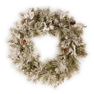 artplants Adventskranz Kunst Kiefernkranz Minsk mit Zapfen, Zeder, beschneit, Ø45cm weiß