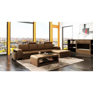 Ledersofa Couch Sofas XXL Ecksofa Wohnlandschaft L-Form Design Modern Sofa 3131 - Braun