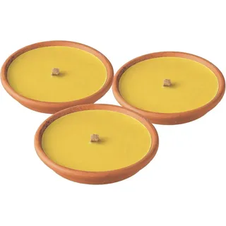 HORECA CANDLES Citronella Duftkerzen im Terracotta-Topf – 3er Set – 8h Brenndauer – Kerzen für den Außenbereich, Garten, Balkon​ - Gelb
