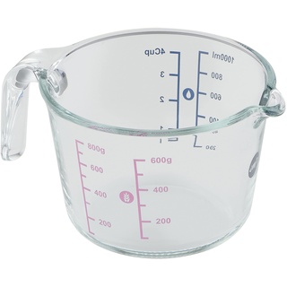 Emsa Prep&Bake Messbecher aus Glas | 1 Liter | 2 Skalen für feste und flüssige Zutaten | einfaches Ausgießen | Mikrowellentauglich | K3236134, Transparent