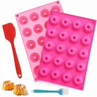 2 Stück Mini Gugelhupfform Silikon, Wiederverwendbare Gugelhupf Kuchenform | Gugelhupf Backformmit Einem Spatel und Pinsel,Muffinform Silikon Savarin Stil für Restaurants Küchen Bäckereien,29X19.5X2.2cm