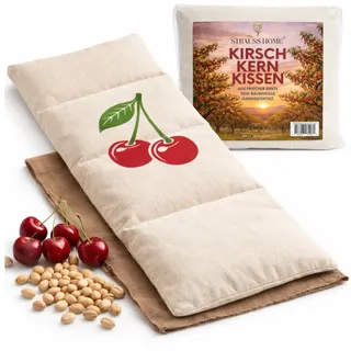 strauss home Strauss Home® Kirschkernkissen groß – mikrowellengeeignetes Wärmekissen – gegen Verspannungen von Nacken und Schultern oder Koliken – natürliche Kirschkerne – abnehmbarer, waschbarer Bezug – 20x50 cm